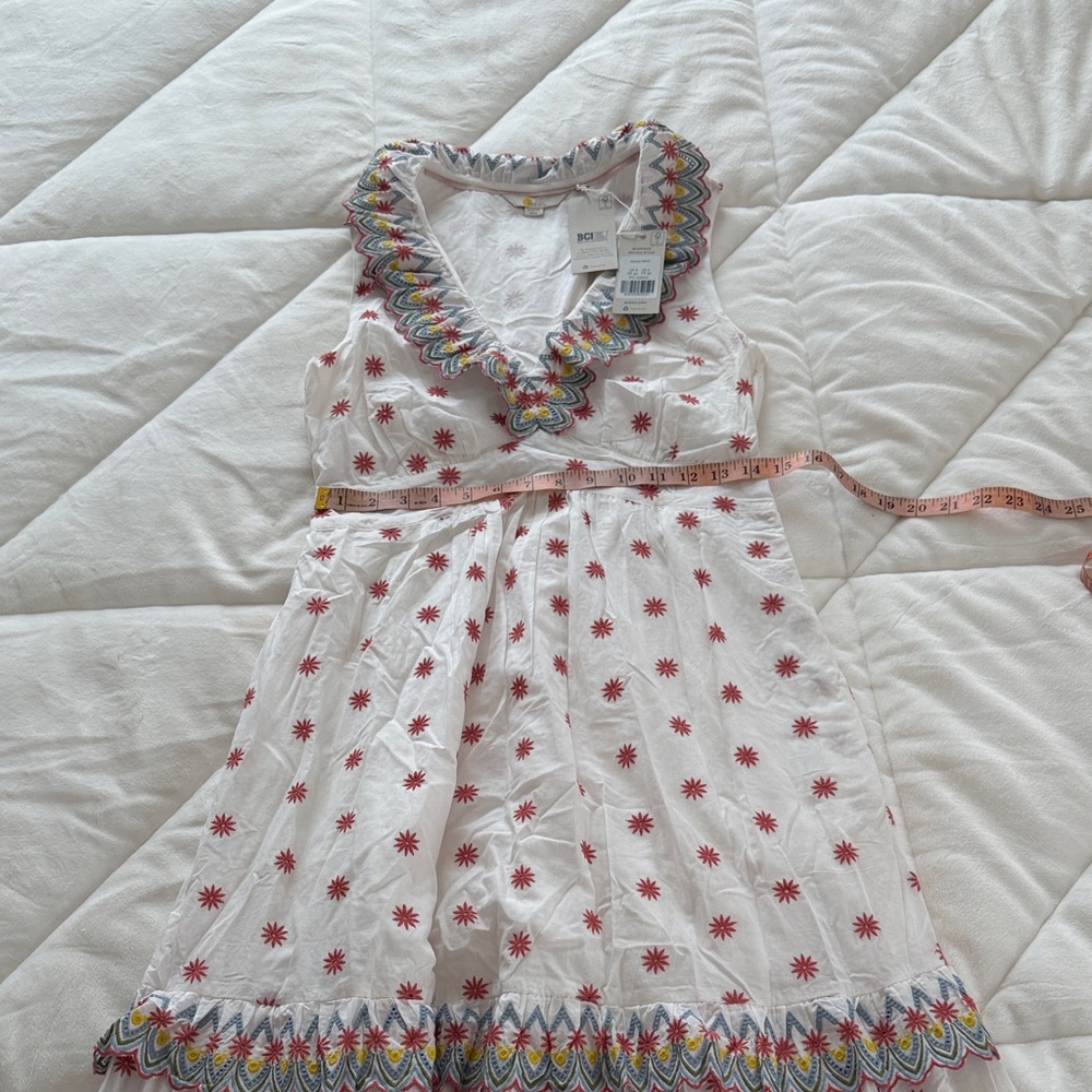 NWT Boden White Sundress with Red Star Print and Multicolor Trim